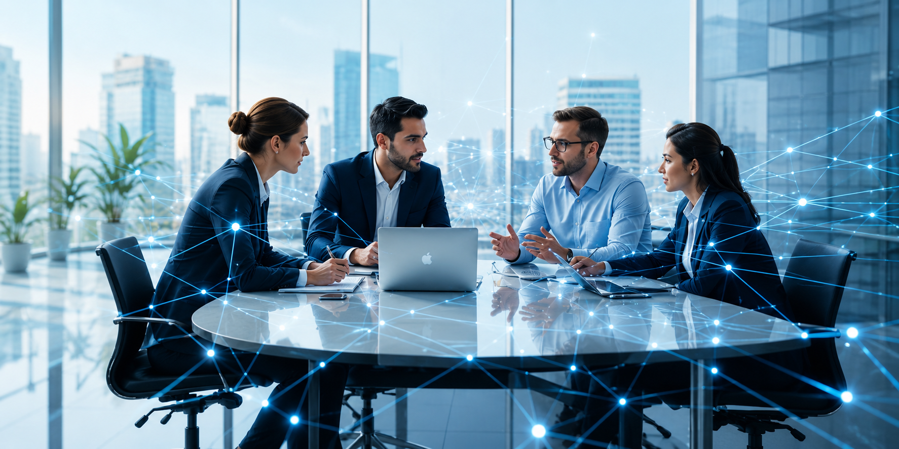 Enterprise team collaborating in a modern office